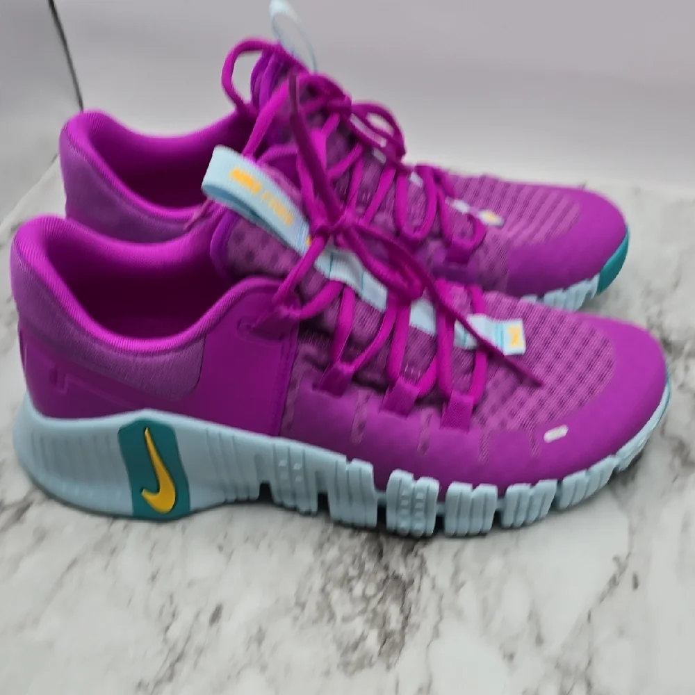 Nike Metcon Free Purple Running Sneakers with Teal & Yellow Accents - Picture 4 of 5
